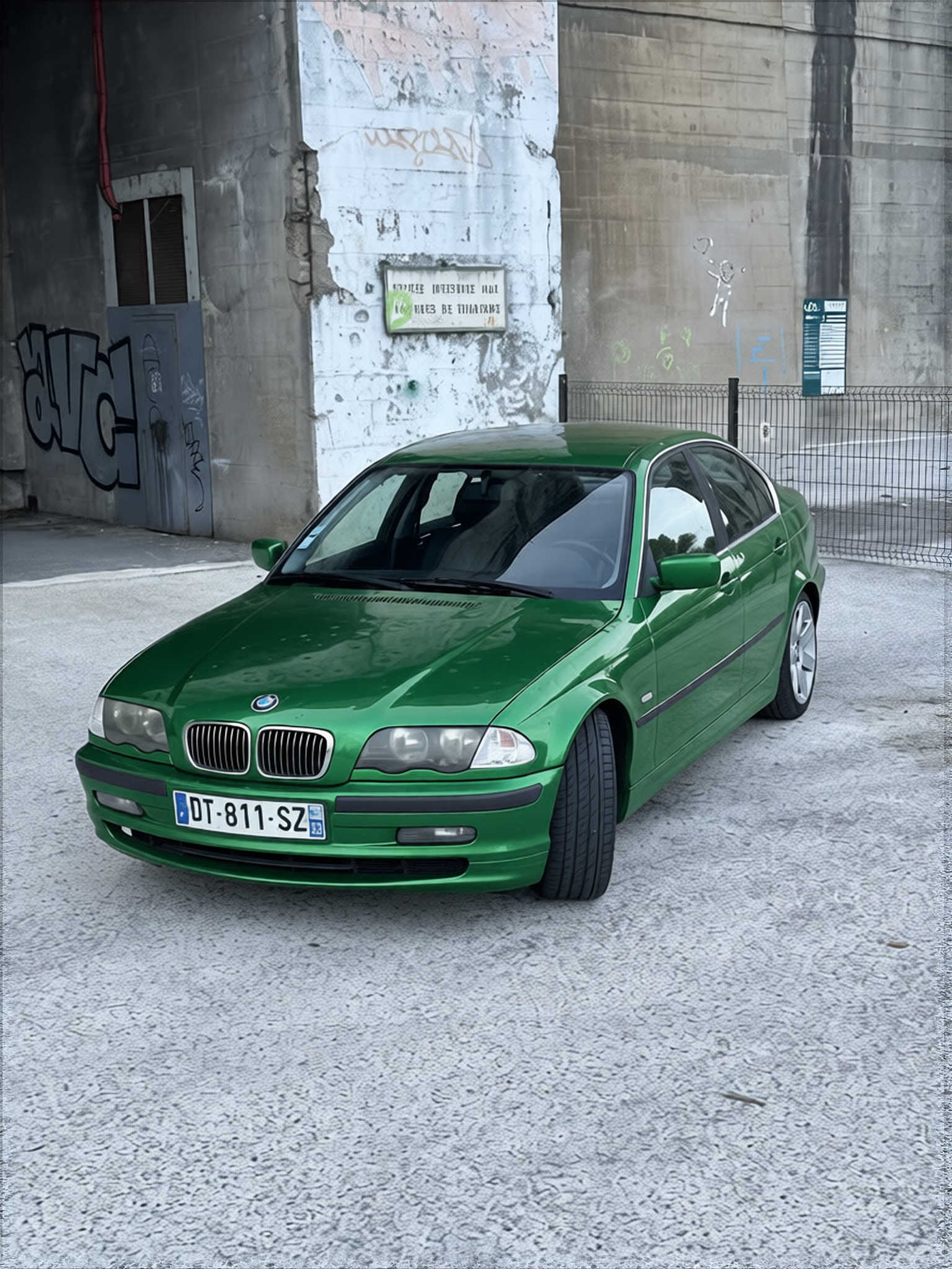 BMW 3 Series rendered in Racing Green gloss paint