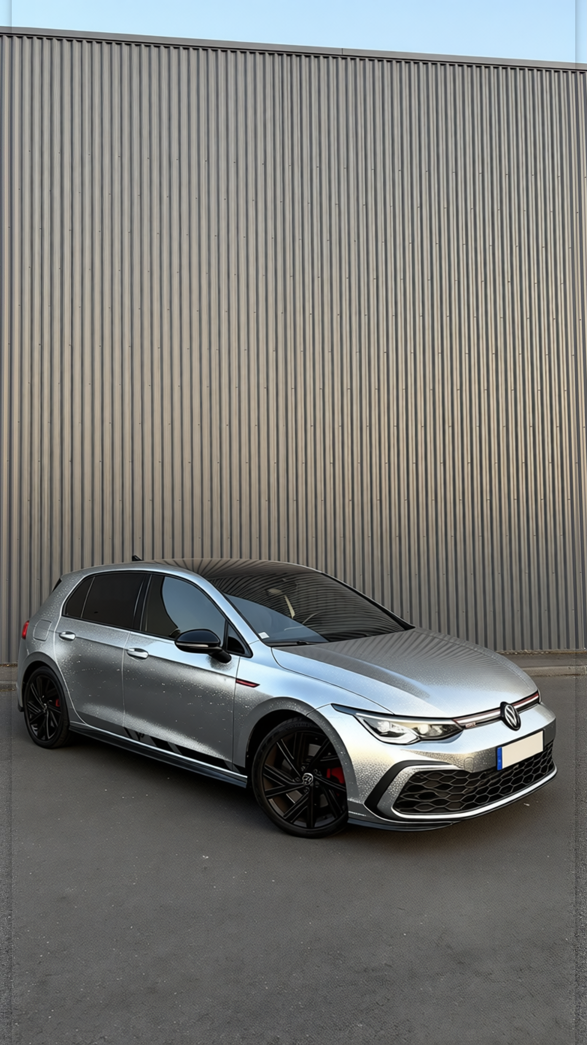 Volkswagen Golf GTI rendered in Crystal Metallic Silver gloss wrap