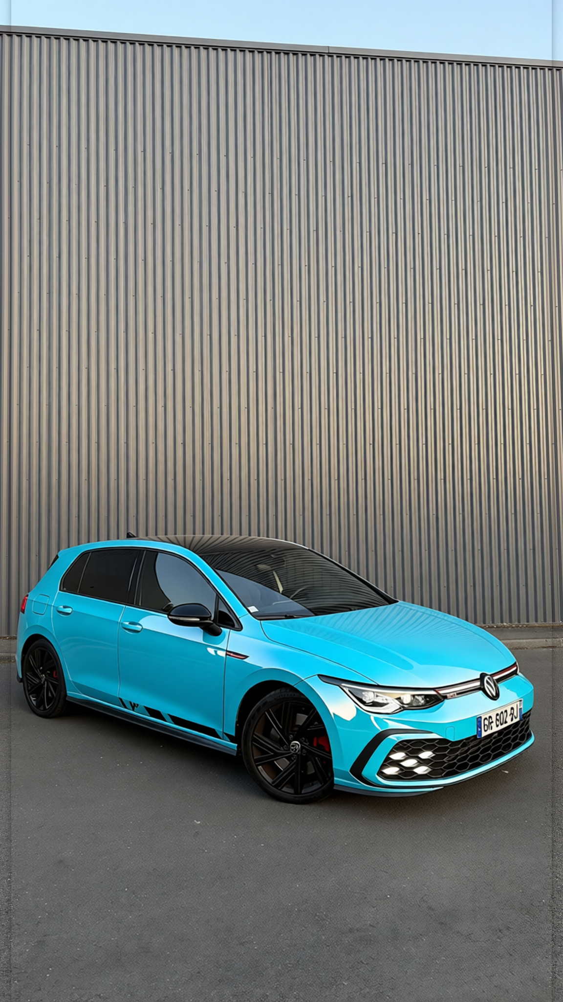 Volkswagen Golf GTI rendered in Crystal Glacier Blue gloss wrap