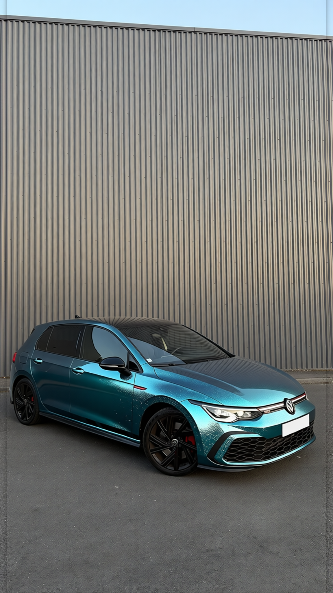 Volkswagen Golf GTI rendered in Diamond Grey Blue gloss wrap